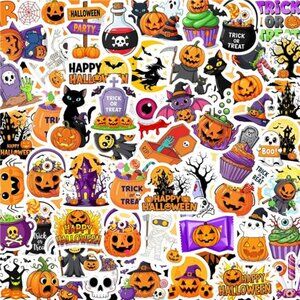 50PCS Non-Repeating Halloween Pumpkin Theme Stickers, Vinyl Waterproof Holiday